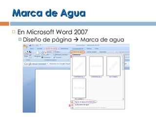 Marca de Agua En Microsoft Word 2007 Diseño de página    Marca de agua 