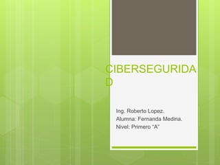 CIBERSEGURIDA
D
Ing. Roberto Lopez.
Alumna: Fernanda Medina.
Nivel: Primero “A”
 