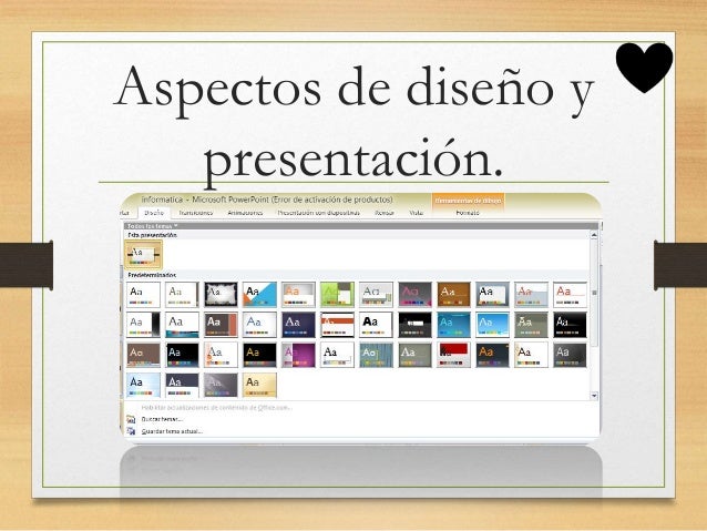 Resultado de imagen para aspectos de diseño de la presentacion