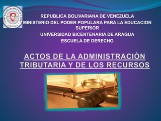 REPUBLICA BOLIVARIANA DE VENEZUELA
MINISTERIO DEL PODER POPULARA PARA LA EDUCACION
SUPERIOR
UNIVERSIDAD BICENTENARIA DE ARAGUA
ESCUELA DE DERECHO
 
