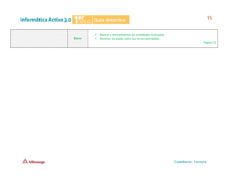 Cierre
✓ Revisar y retroalimentar las actividades realizadas.
✓ Resolver las dudas sobre los temas abordados.
Página 31
 