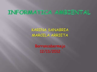 KARINA SANABRIA
MARCELA ARRIETA

 Barrancabermeja
   12/13/2012
 