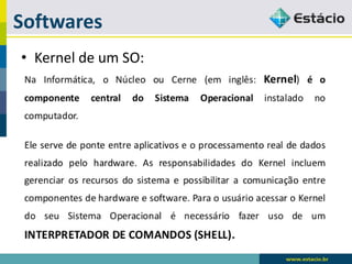 Softwares 
•Kernelde um SO:  