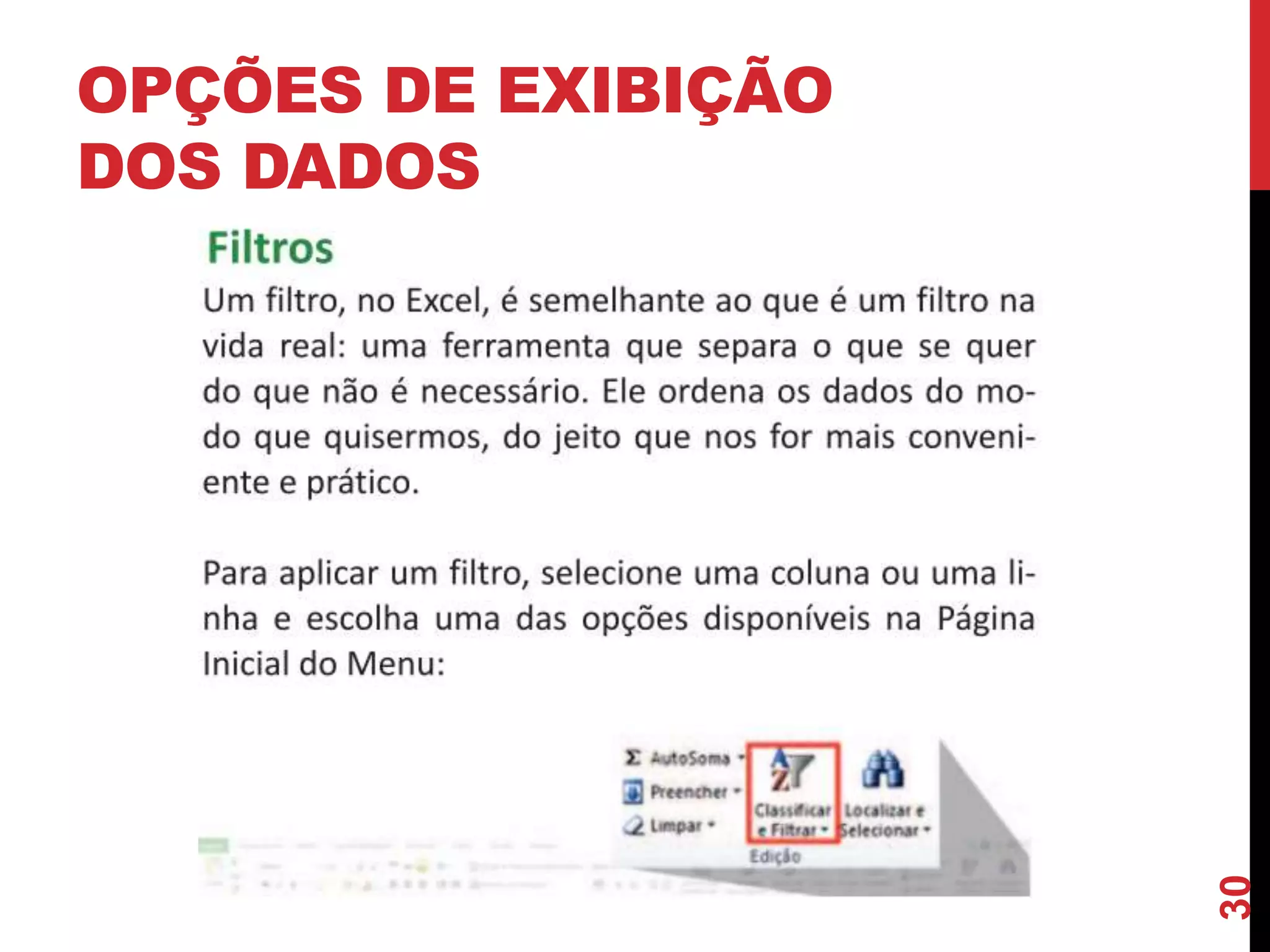 OPÇÕES DE EXIBIÇÃO
DOS DADOS
30
 