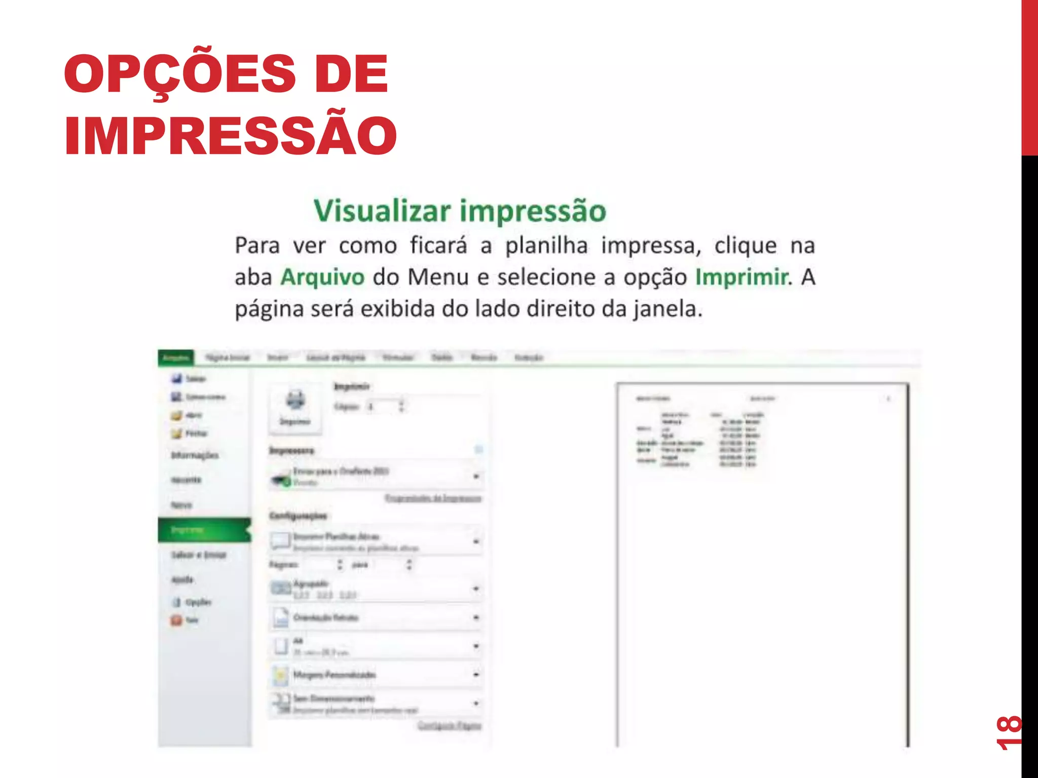 OPÇÕES DE
IMPRESSÃO
18
 
