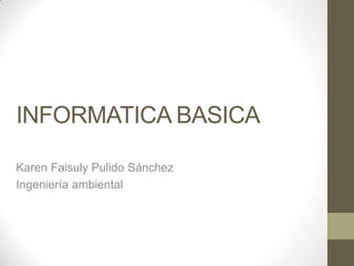 INFORMATICA BASICA
Karen Faisuly Pulido Sánchez
Ingeniería ambiental

 