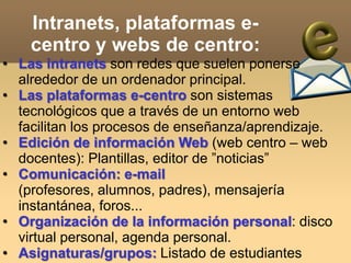 SERVICIOS DE LAS WEBs DE
            CENTRO
Servicios generales
Servicios para alumnos y familias

Servicios para profe...