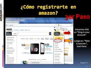 Hacemos click
en “Sing in your
account”.
Luego en: “New
Customer”,
start here.
Equipo N°: 2
4