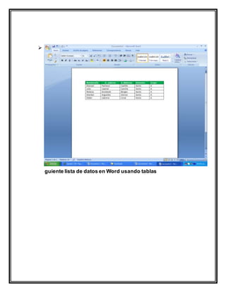  P
A
S
O
2
:
c
r
e
a
r
l
a
s
i
guiente lista de datos en Word usando tablas
 