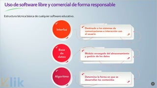 Usodesoftwarelibreycomercialdeformaresponsable
37
Estructura técnica básica de cualquier software educativo.
 