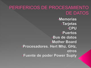 Son los circuitos que se colocan en la tarjeta
madre de la computadora, hay 3 tipos de
memorias la cuales son:
 Memoria R...