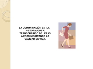 LA COMUNICACIÓN EN  LA HISTORIA QUE A                                   TRANSCURRIDO DE   ERAS A ERAS MEJORANDO LA CALIDAD DE VIDA.