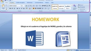 Dibujo en mi cuaderno el logotipo de WORD, grande y lo coloreo
 