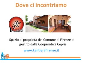 Dove ci incontriamo 
Spazio di proprietà del Comune di Firenze e 
gestito dalla Cooperativa Cepiss 
www.kantierefirenze.it 
 