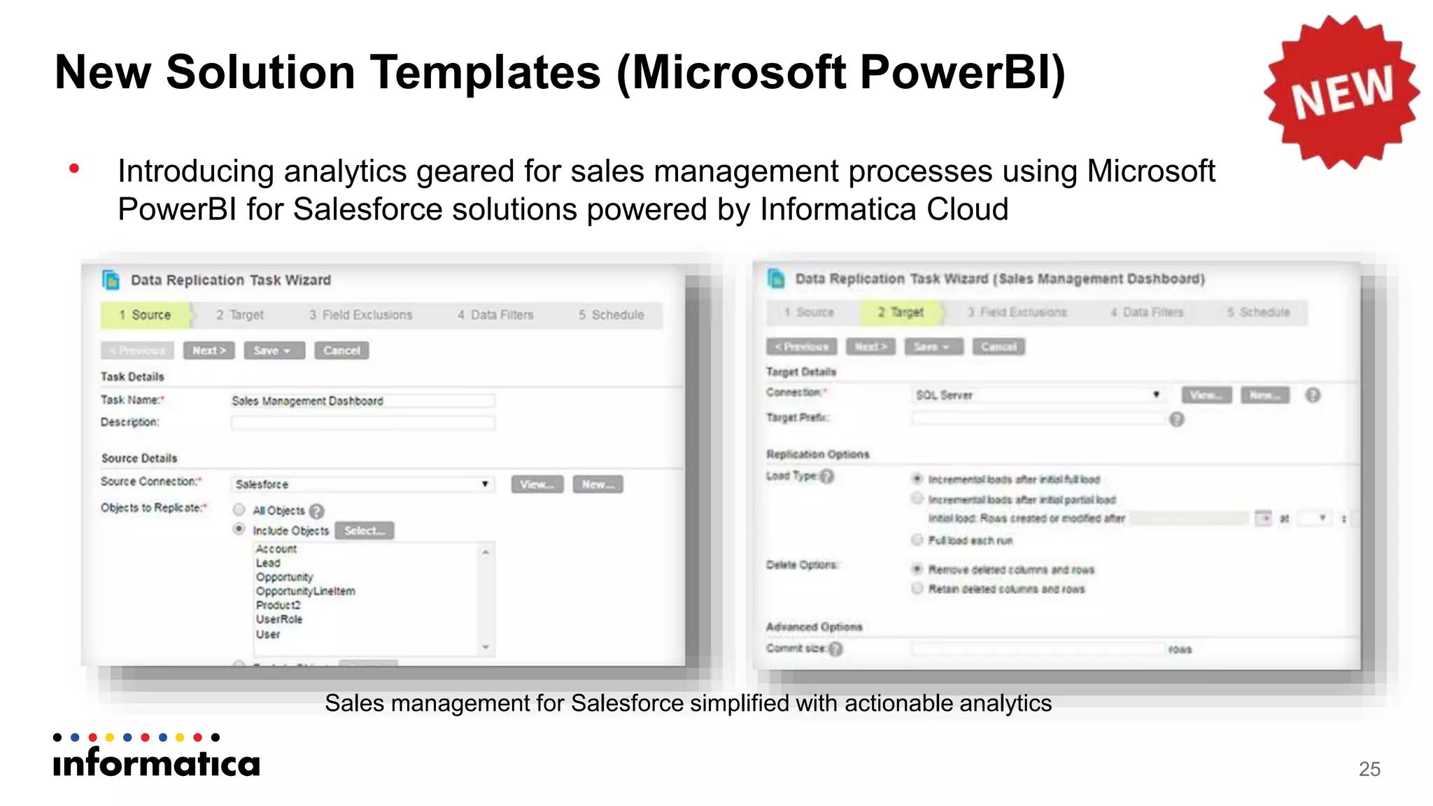 New Solution Templates (Microsoft PowerBI)
• Introducing analytics geared for sales management processes using Microsoft
PowerBI for Salesforce solutions powered by Informatica Cloud
25
Sales management for Salesforce simplified with actionable analytics
 
