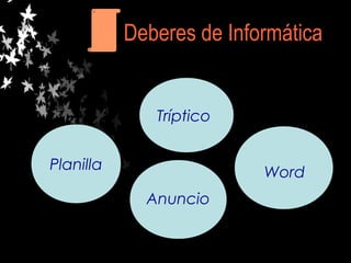 www.fundaciondelcorazon.com
Deberes de Informática
Planilla
Tríptico
Anuncio
Word
 