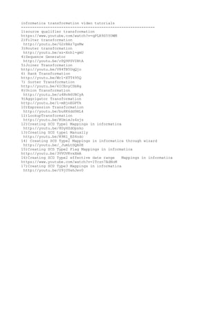 informatica transformations with examples |... Informatica video tutorials for all transformation | TXT