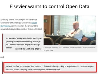 Elsevier wants to control Open Data
[asked by Michelle Brook]
 