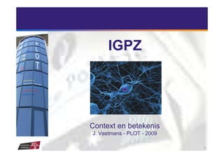 IGPZ




Context en betekenis
J. Vastmans - PLOT - 2009

                            1
 