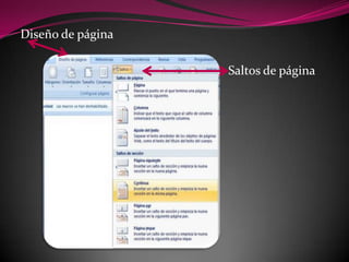 Diseño de página                                                                                                                Saltos de página 