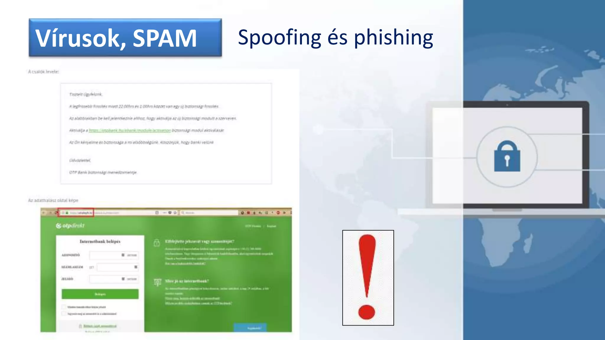 Vírusok, SPAM Spoofing és phishing
 
