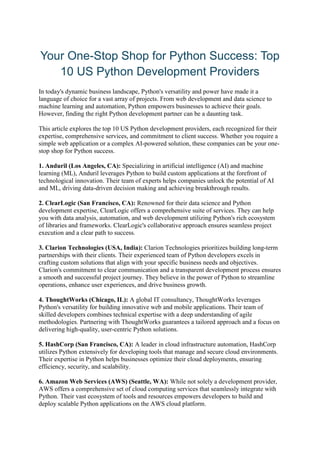 Your One-Stop Shop for Python Success: Top 10 US Python Development ...