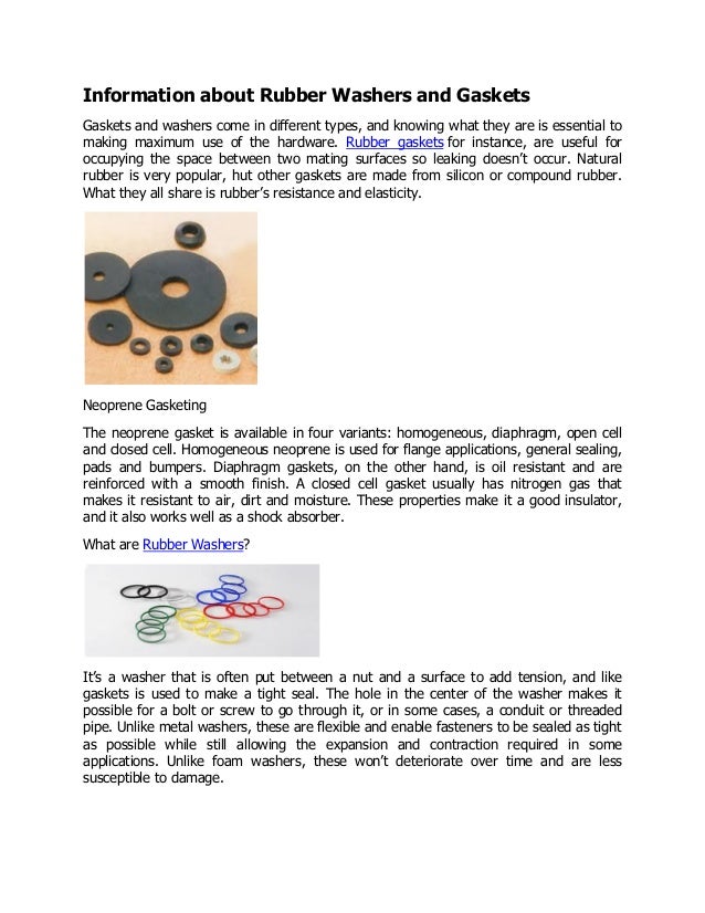 Information about Rubber Washers and Gaskets