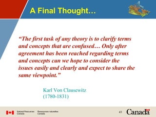 A Final Thought… “ The first task of any theory is to clarify terms and concepts that are confused… Only after agreement has been reached regarding terms and concepts can we hope to consider the issues easily and clearly and expect to share the same viewpoint.” Karl Von Clausewitz (1780-1831) 