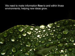 We need to make information  flow  to and within those environments, helping new ideas grow. 