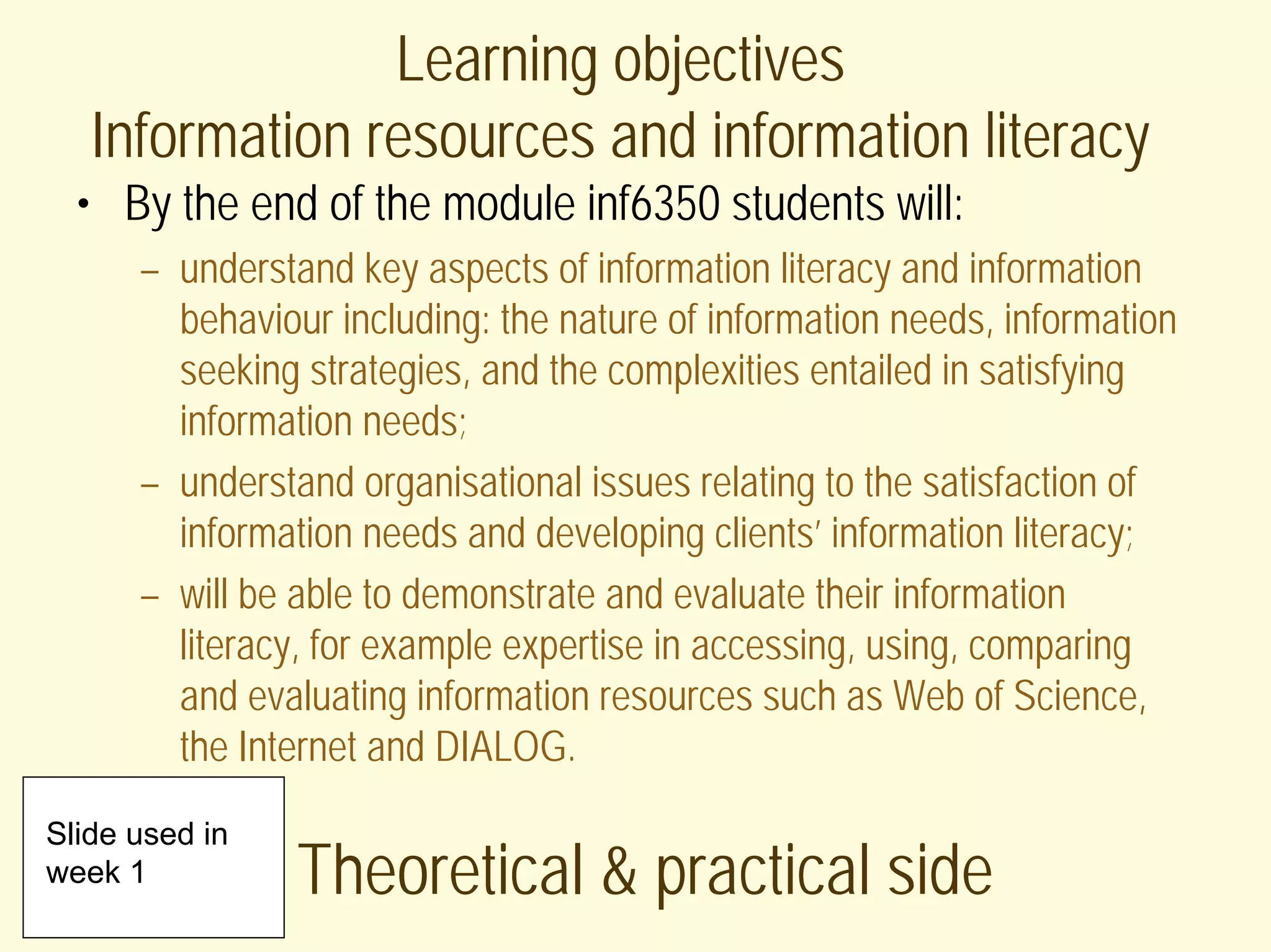 Information Literacy for Masters students
