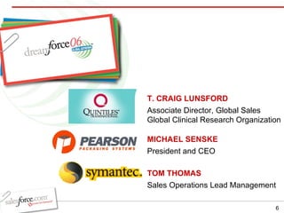 T. CRAIG LUNSFORD Associate Director, Global Sales Global Clinical Research Organization MICHAEL SENSKE President and CEO TOM THOMAS Sales Operations Lead Management 