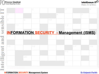 INFORMATION SECURITY Management System Dr Kalpesh Parikh
INFORMATION SECURITY - Management (ISMS)
 
