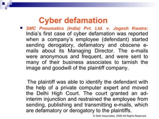 Computer Defamation Information technology-act 2000- an overview-sethassociatesppt | PPT
