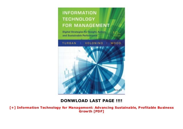 Information Technology For Management Advancing Sustainable Pro