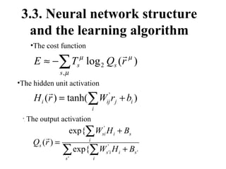 3.3. Neural network structure and the learning algorithm The cost function The hidden unit activation  .  The output activation  