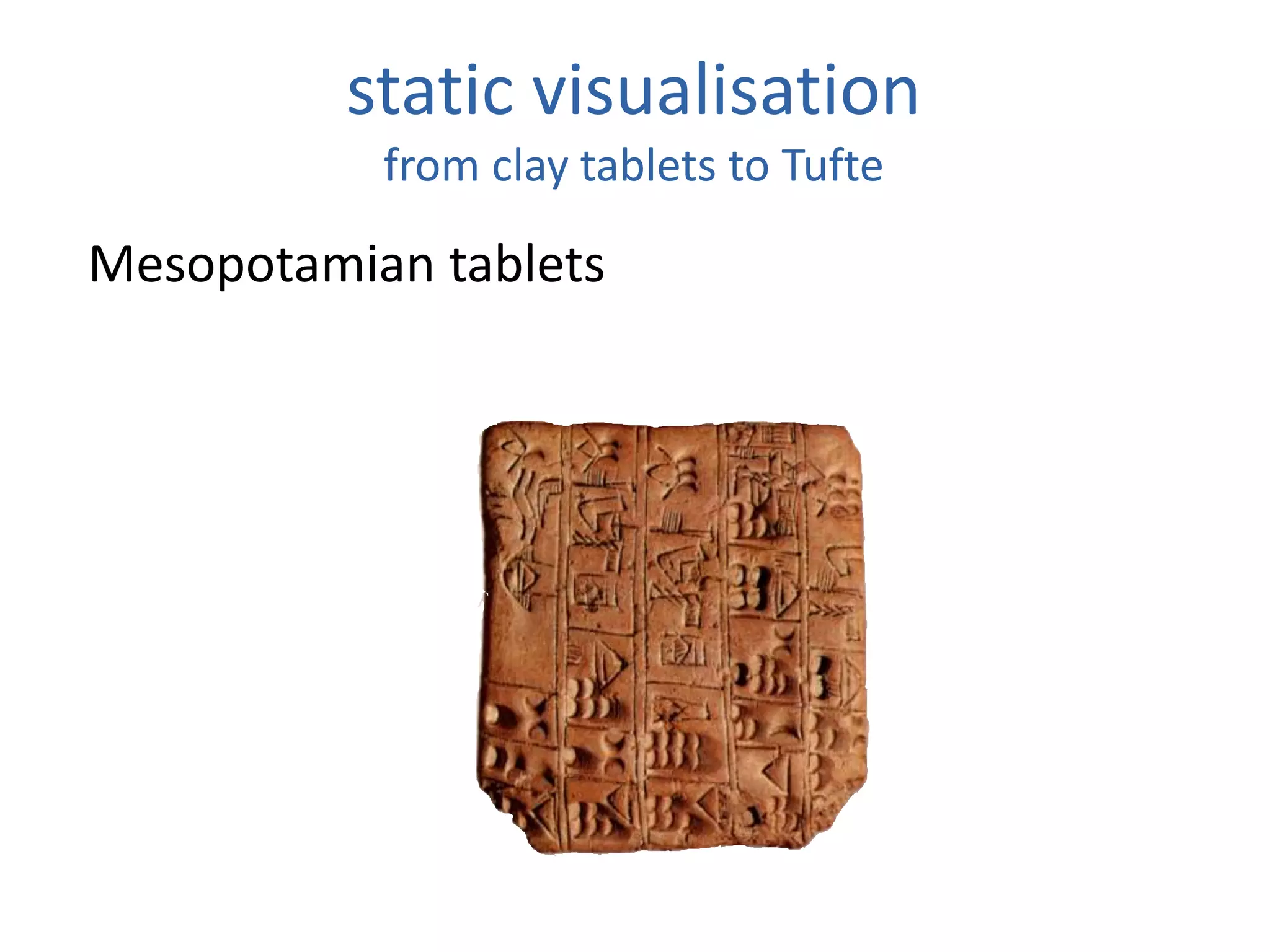static visualisation
from clay tablets to Tufte
Mesopotamian tablets
 