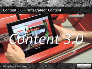 Content 3.0 – “Integrated” Content
@joegollner | @gnostyx 27
 