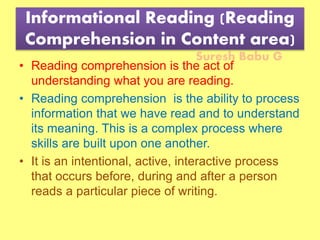 Informational Reading and Writing Across Subjects - LAC | PPTX
