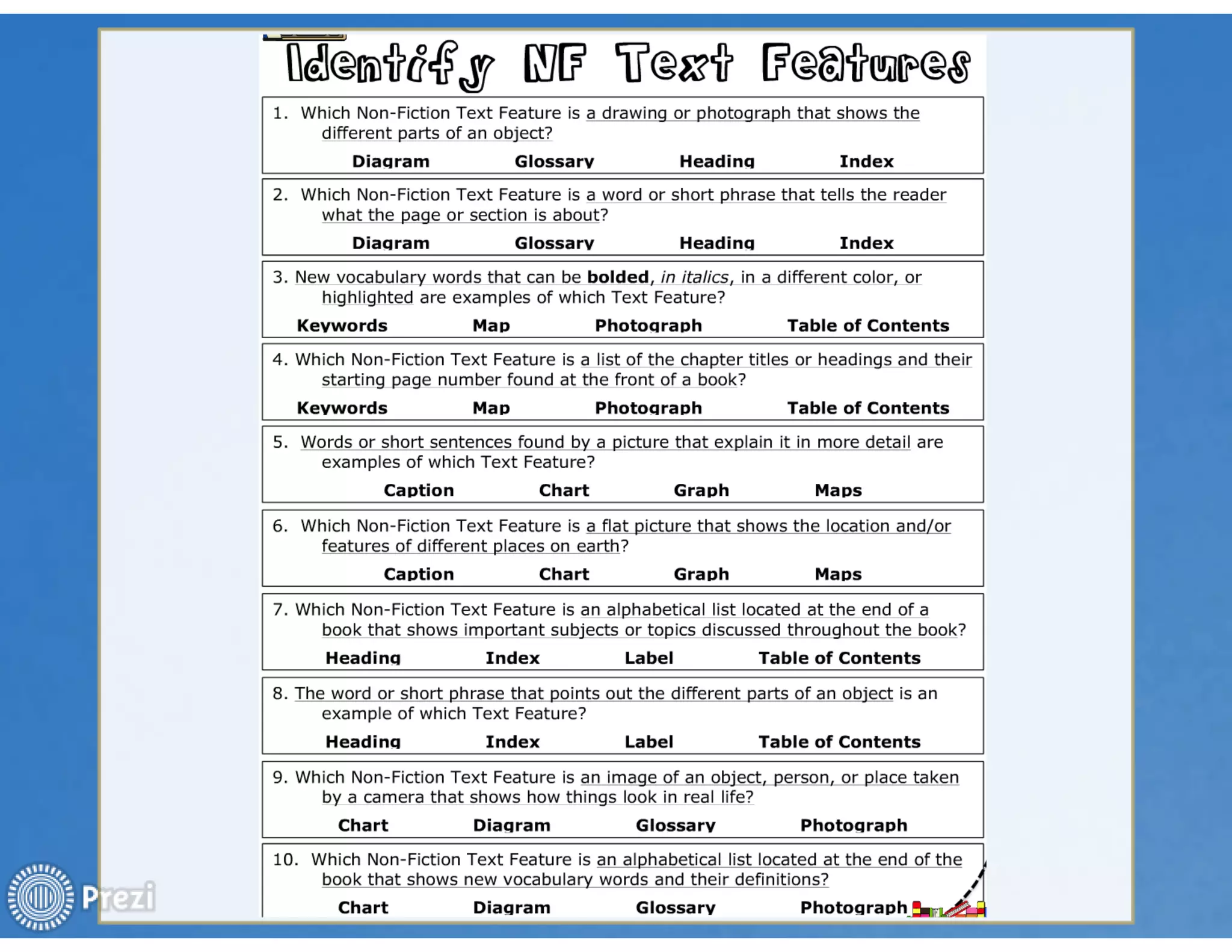 Informational text features