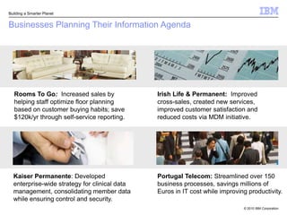 Smarter Business Outcomes With Information AgendaStrategy, Roadmaps - Information Intensive ProjectsRaise maturity of information usage over timeConnect the roadmap to a reference architectureDevelop an adoption roadmap for the organization
