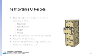 26
The Importance Of Records
• Most of today’s records start out in
electronic form:
o Documents
o Spreadsheets
o Images
o Emails
• Growing awareness of records management
• Failures of governance
• Increasing government requirements for
retention and disposition.
Information & Documentation
ISO 15489 - Concepts, principles and Guidelines
Business Process Management - LIMU
 