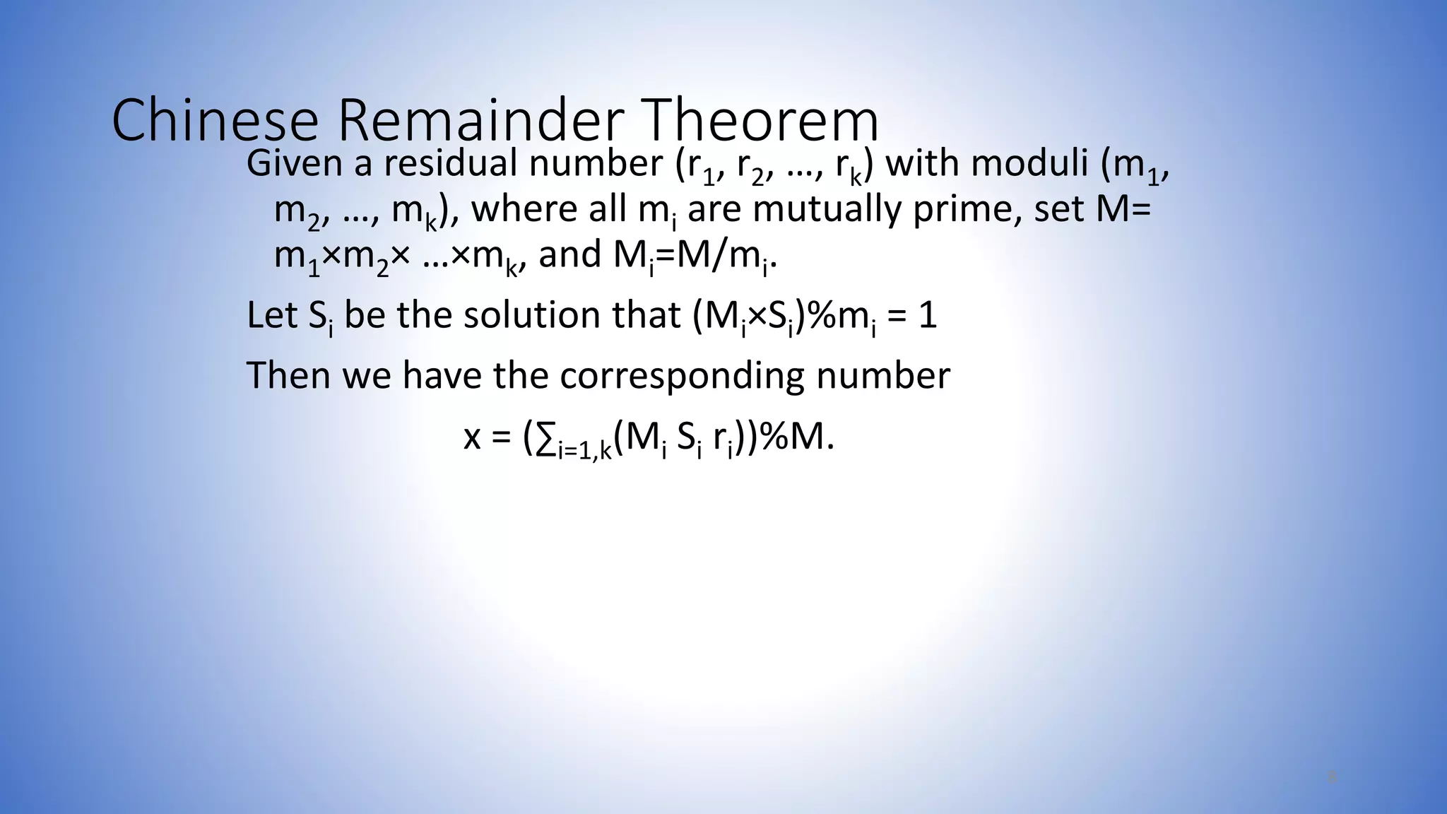 Information and network security 35 the chinese remainder theorem | PPTX