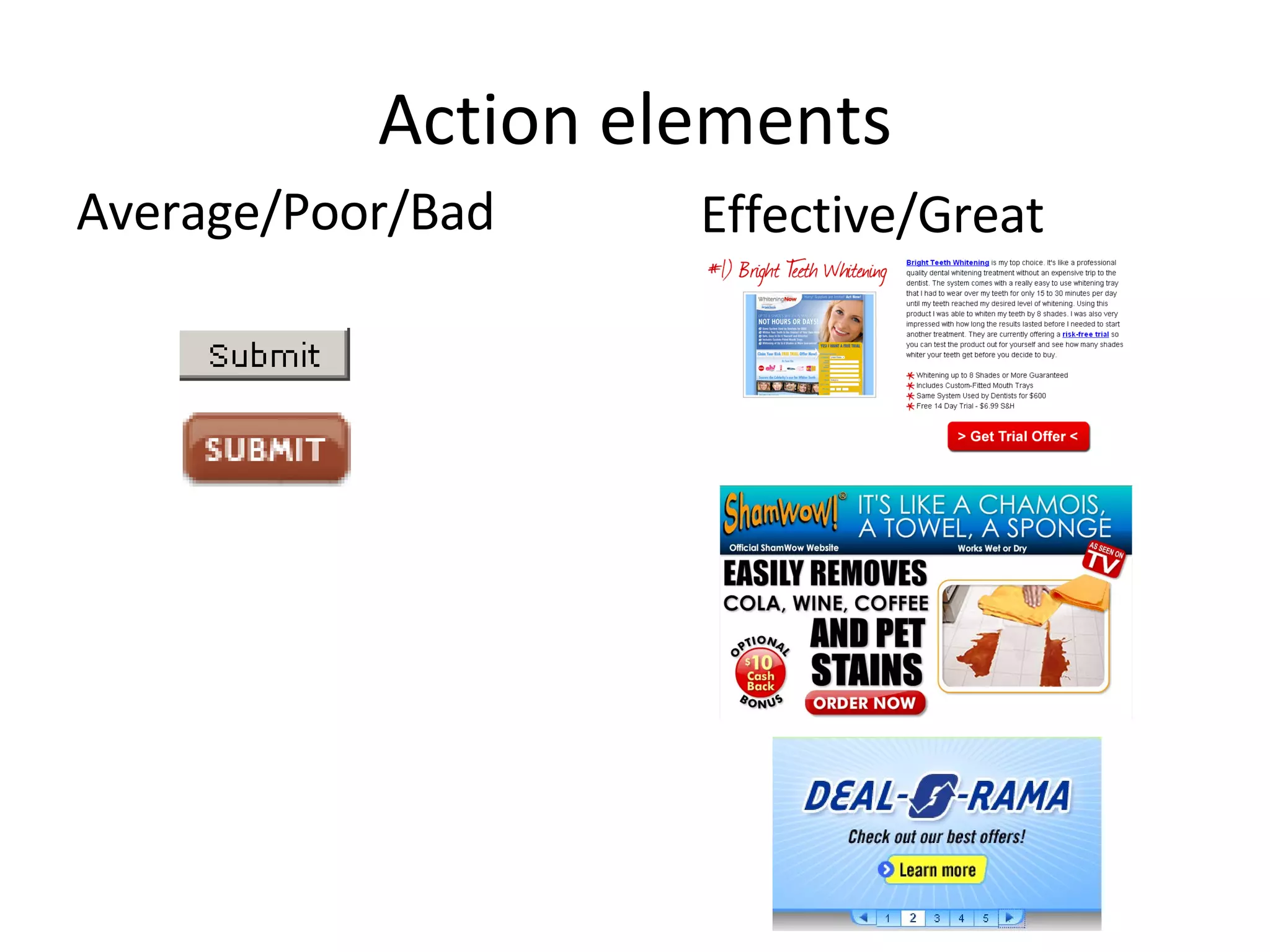 Action elements Average/Poor/Bad Effective/Great 