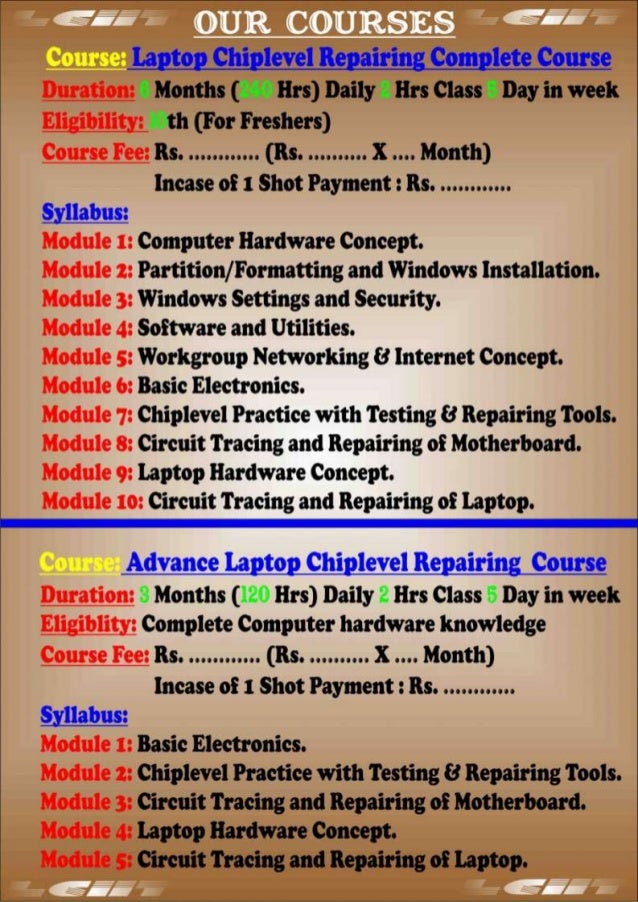 Information brochure LCIIT Laptop Repairing Institute in 