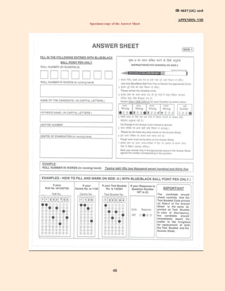 IB- NEET (UG) -2018
48
APPENDIX- VIII
Specimen copy of the Answer Sheet
 