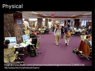 Physical   D.H. Hill Library http://www.flickr.com/photos/ncsulearningcommons/2388033846/sizes/m/in/photostream/  