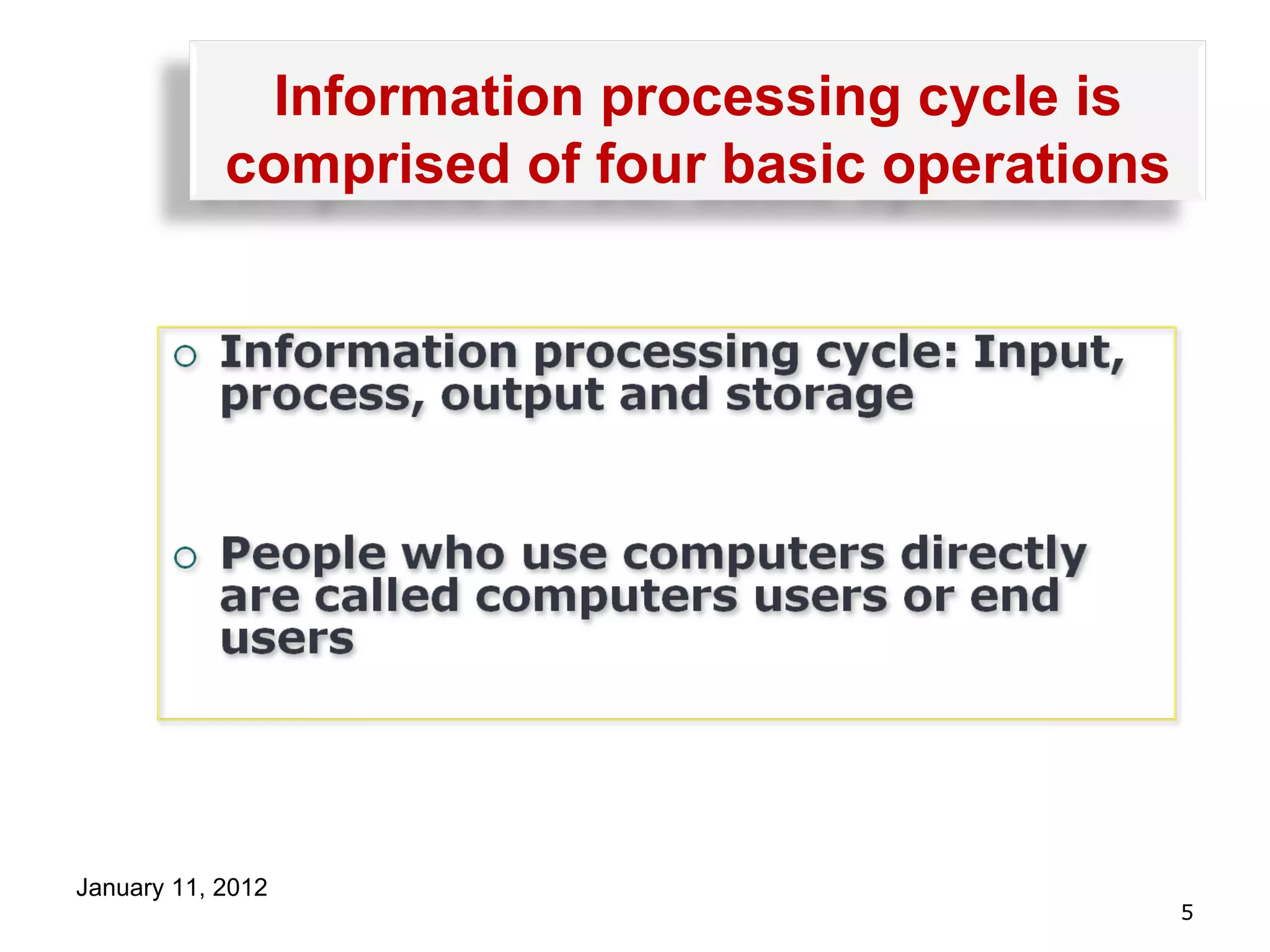 Information processing cycle is comprised of four basic operations 