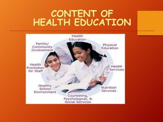 CONTENT OF
HEALTH EDUCATION
 