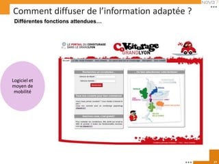 Comment diffuser de l’information adaptée ?
 Différentes fonctions attendues…




Logiciel et
moyen de
 mobilité




                                              27
 
