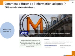 Comment diffuser de l’information adaptée ?
  Différentes fonctions attendues…




Relations et
rencontres




                                                29
 